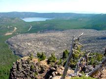 East Lake and obsidian lava flow with Newberry Caldera as viewed from Paulina Peak